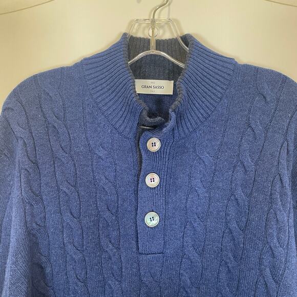 Gran Sasso Made in Italy Mens Cable Knit Sweater Wool Cashmere Blue Preppy XL - Picture 4 of 8
